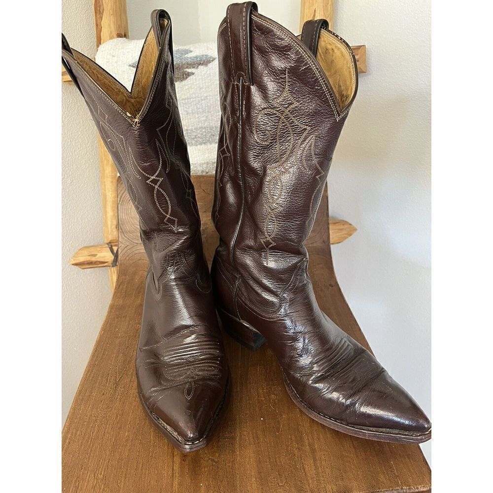 Justin Premium Soft Leather PT Cowboy Boots In Burgundy Brown Men’s 8.5 EE